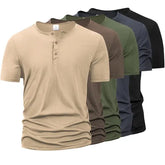Summer Men Henley Collar T-shirts Button Slim Casual Male Solid Color Short Sleeve Men Sports T-shirt Polo shirt Tops