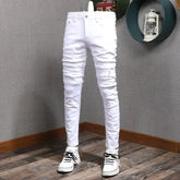 Summer Mens White Jeans Casual Cotton Slim Fit Straight Pants - clothing