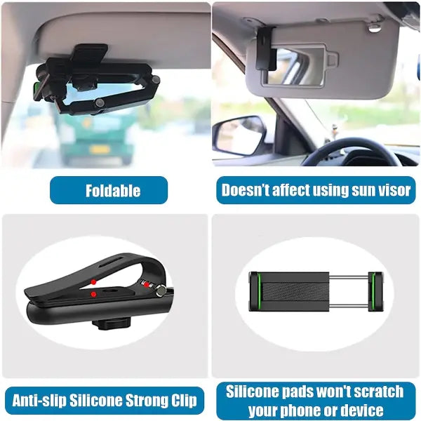 Sun Visor Phone Holder Black 360 Rotating Navigation Mount - green