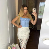 Suninheart Summer White Corset Top Elegant 2025 New Arrivals Short Backless Lace Up Tops Cotton Jacquard Bodycon Tops