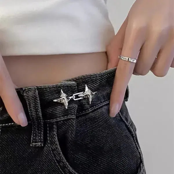 Adjustable Star Waist Buckle Metal Pin Set for Denim Tightening - Silver