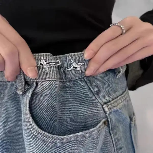 Adjustable Star Waist Buckle Metal Pin Set for Denim Tightening - Silver