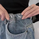 Adjustable Star Waist Buckle Metal Pin Set for Denim Tightening - Silver