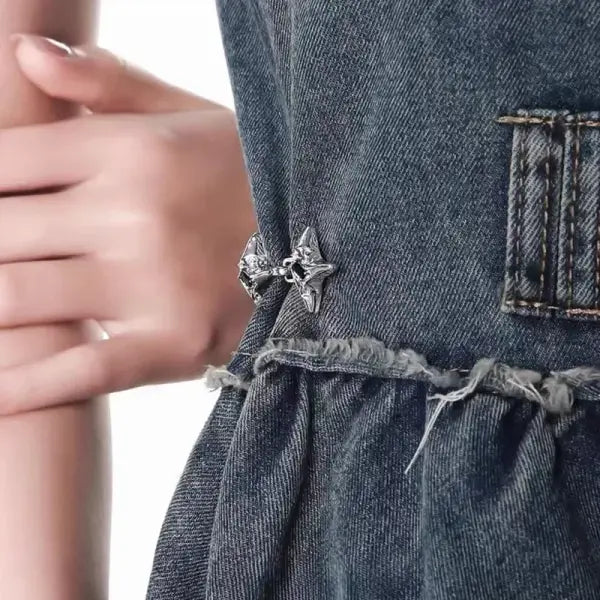 Adjustable Star Waist Buckle Metal Pin Set for Denim Tightening - Silver