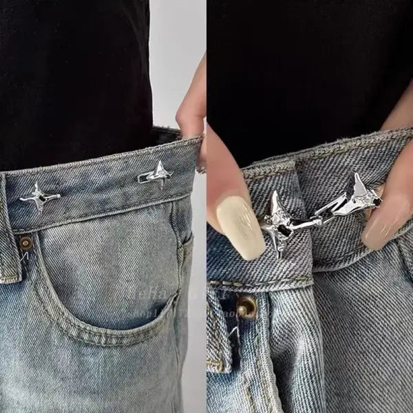 Adjustable Star Waist Buckle Metal Pin Set for Denim Tightening - Silver