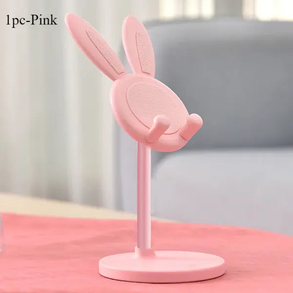 Cute Rabbit Phone Stand Plastic Adjustable Height Desktop Holder - 1pc-Pink
