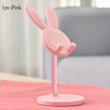 Cute Rabbit Phone Stand Plastic Adjustable Height Desktop Holder - 1pc-Pink