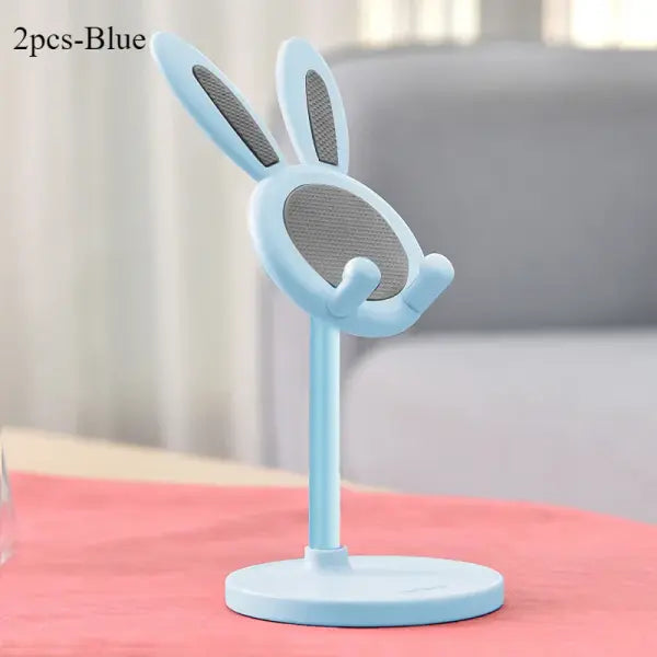 Cute Rabbit Phone Stand Plastic Adjustable Height Desktop Holder - 2pcs-Blue
