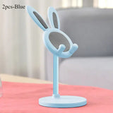 Cute Rabbit Phone Stand Plastic Adjustable Height Desktop Holder - 2pcs-Blue