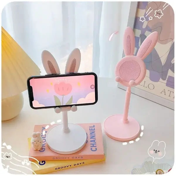 Cute Rabbit Phone Stand Plastic Adjustable Height Desktop Holder