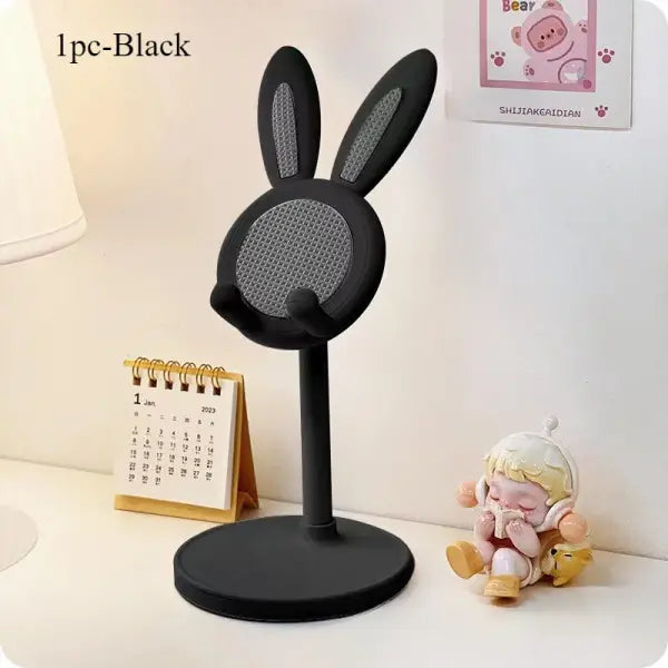 Cute Rabbit Phone Stand Plastic Adjustable Height Desktop Holder - 1pc-Black