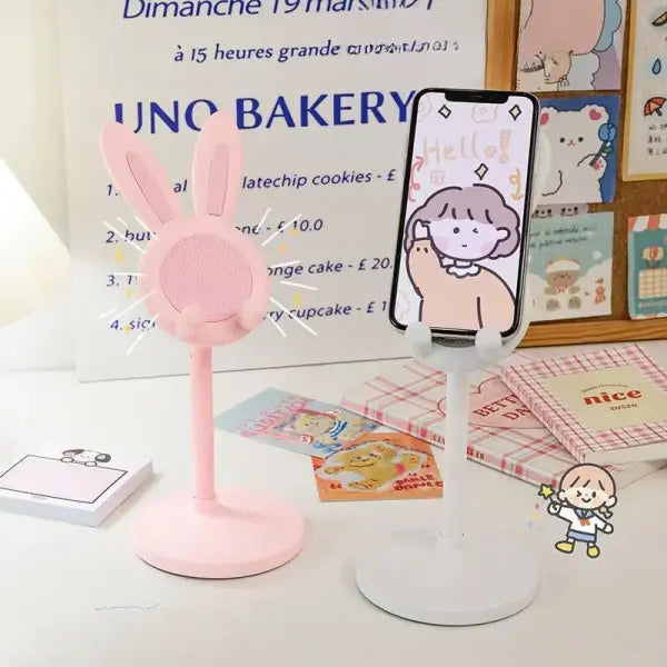 Cute Rabbit Phone Stand Plastic Adjustable Height Desktop Holder