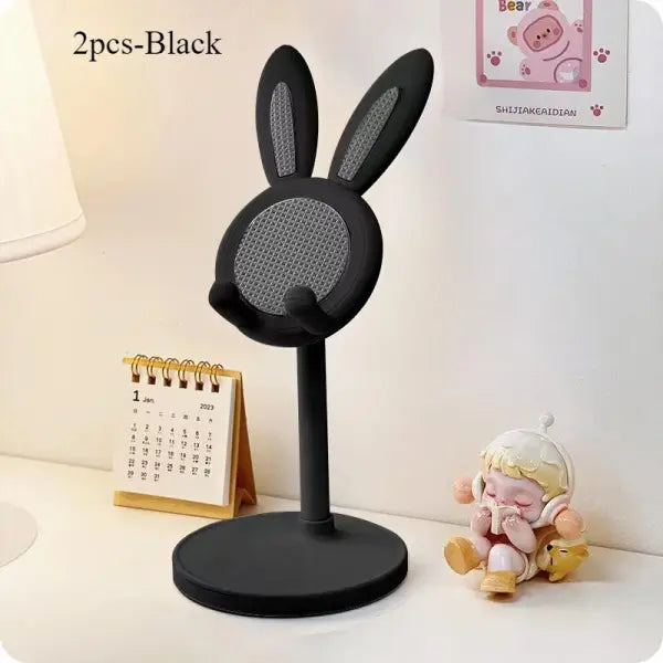 Cute Rabbit Phone Stand Plastic Adjustable Height Desktop Holder - 2pcs-Black