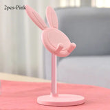 Cute Rabbit Phone Stand Plastic Adjustable Height Desktop Holder - 2pcs-Pink