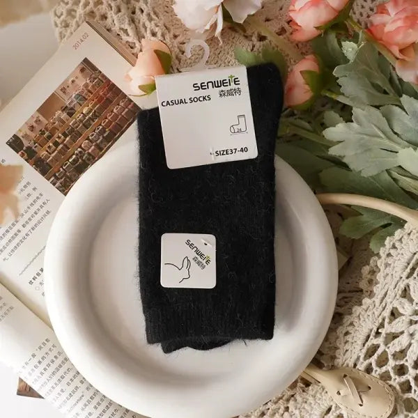 Thick Rabbit Hair & Cashmere Wool Women Winter Socks - black / One Size
