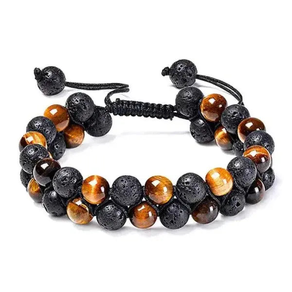Tiger Eye Couple Bracelets with Matte Black Agate Beads