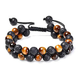 Tiger Eye Couple Bracelets with Matte Black Agate Beads