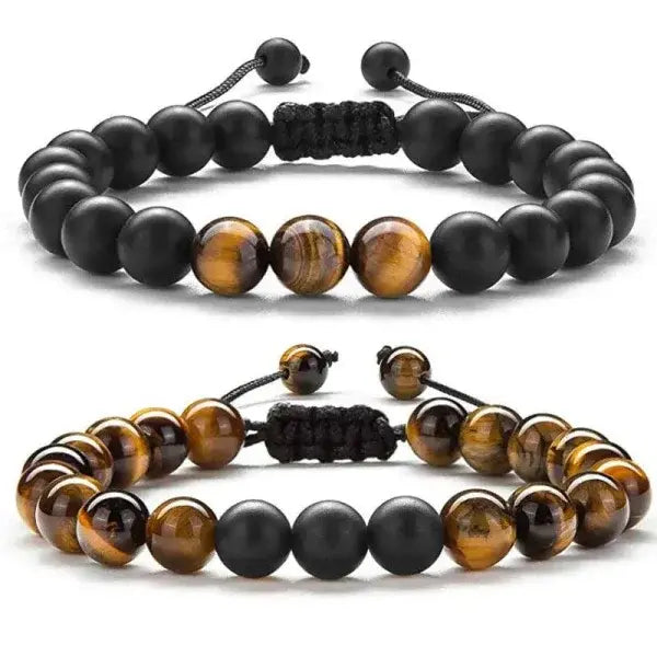 Tiger Eye Couple Bracelets with Matte Black Agate Beads