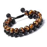 Tiger Eye Couple Bracelets with Matte Black Agate Beads - B