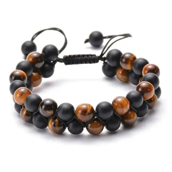 Tiger Eye Couple Bracelets with Matte Black Agate Beads - C