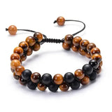 Tiger Eye Couple Bracelets with Matte Black Agate Beads - E