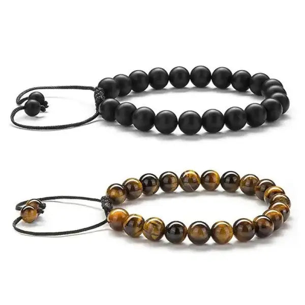 Tiger eye couple bracelets with matte black agate beads