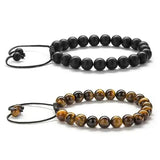 Tiger Eye Couple Bracelets with Matte Black Agate Beads - L