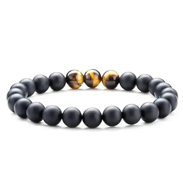 Tiger Eye Couple Bracelets with Matte Black Agate Beads - R