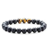 Tiger eye couple bracelets with matte black agate beads and gold accents