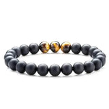 Tiger Eye Couple Bracelets with Matte Black Agate Beads - R
