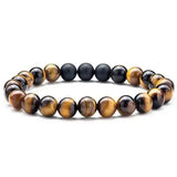Tiger Eye Couple Bracelets with Matte Black Agate Beads - T