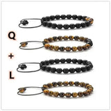 Tiger eye couple bracelets with matte black agate beads