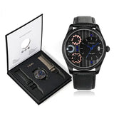 TOMI Mens Quartz Watch Alloy Case Business Gift Set - Black