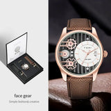 TOMI Mens Quartz Watch Alloy Case Business Gift Set - Brown Rose Gold