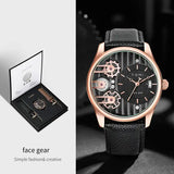 TOMI Mens Quartz Watch Alloy Case Business Gift Set - Black Rose Gold