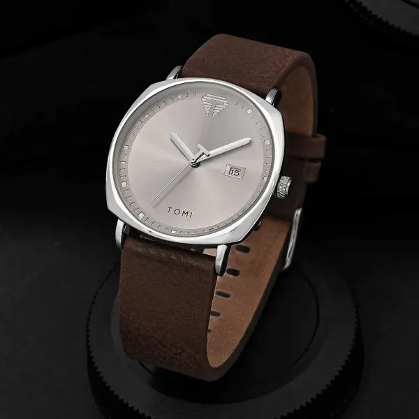 TOMI Mens Quartz Watch Alloy Case Casual Style - Brown silver