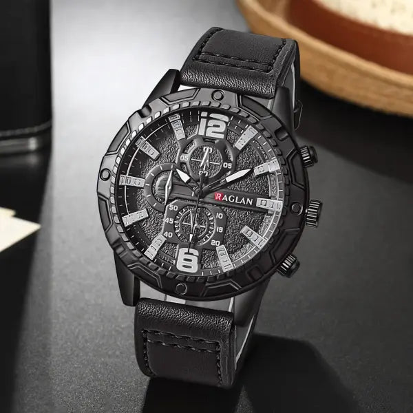 Wal-Joy Leather Band Type Fashion Watch for Men (Alloy) – Casual Gift - Black