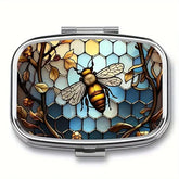 Lovely Colored Metal Pill Case - Portable Travel Medicine Organizer & Jewelry Storage Box - Bee