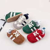Baby Moccasins Two Striped Fabric Soft Soled Newborn Walking Shoes