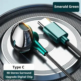 HiFi Bass Stereo Wired Earbuds with HD Mic for Enhanced Audio - green type C