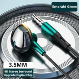 HiFi Bass Stereo Wired Earbuds with HD Mic for Enhanced Audio - green 3.5mm
