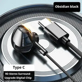 HiFi Bass Stereo Wired Earbuds with HD Mic for Enhanced Audio - black type C