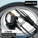 HiFi Bass Stereo Wired Earbuds with HD Mic for Enhanced Audio - black 3.5mm