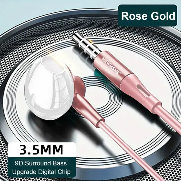 HiFi Bass Stereo Wired Earbuds with HD Mic for Enhanced Audio - 3.5mm pink