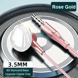 HiFi Bass Stereo Wired Earbuds with HD Mic for Enhanced Audio - 3.5mm pink