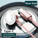 HiFi Bass Stereo Wired Earbuds with HD Mic for Enhanced Audio - Type-C pink