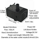 Ultra Quiet USB Submersible Aquarium Pump 5V 5W - FGS-60cm / 5 W / CHINA