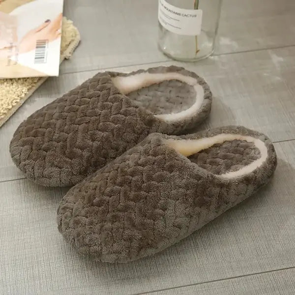 Women Soft Fluffy Home Slippers with Warm Plush Lining Material - Coffee / 44-45