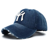 Unisex Letter Embroidery Washed Cowboy Baseball Caps - Navy
