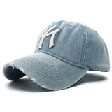 Unisex Letter Embroidery Washed Cowboy Baseball Caps - Sky blue
